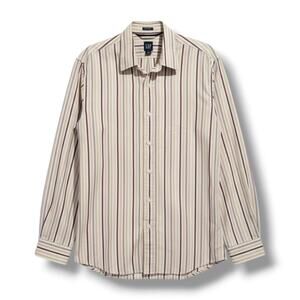 Gap men's tan/brown striped Classic fit button-down shirt  - medium